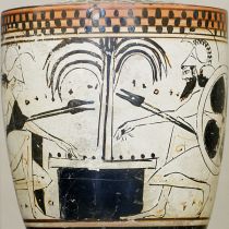 Achilles and Ajax play a board game with knucklebones on this late 6th-century lekythos, a type of oil-storing vessel associated with funeral rites (source: Wikipedia)